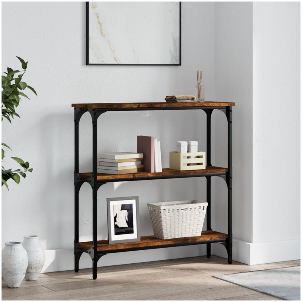 Tavolino Consolle Rovere Fumo 75x22,5x75 Cm Legno Multistrato - Foto 1