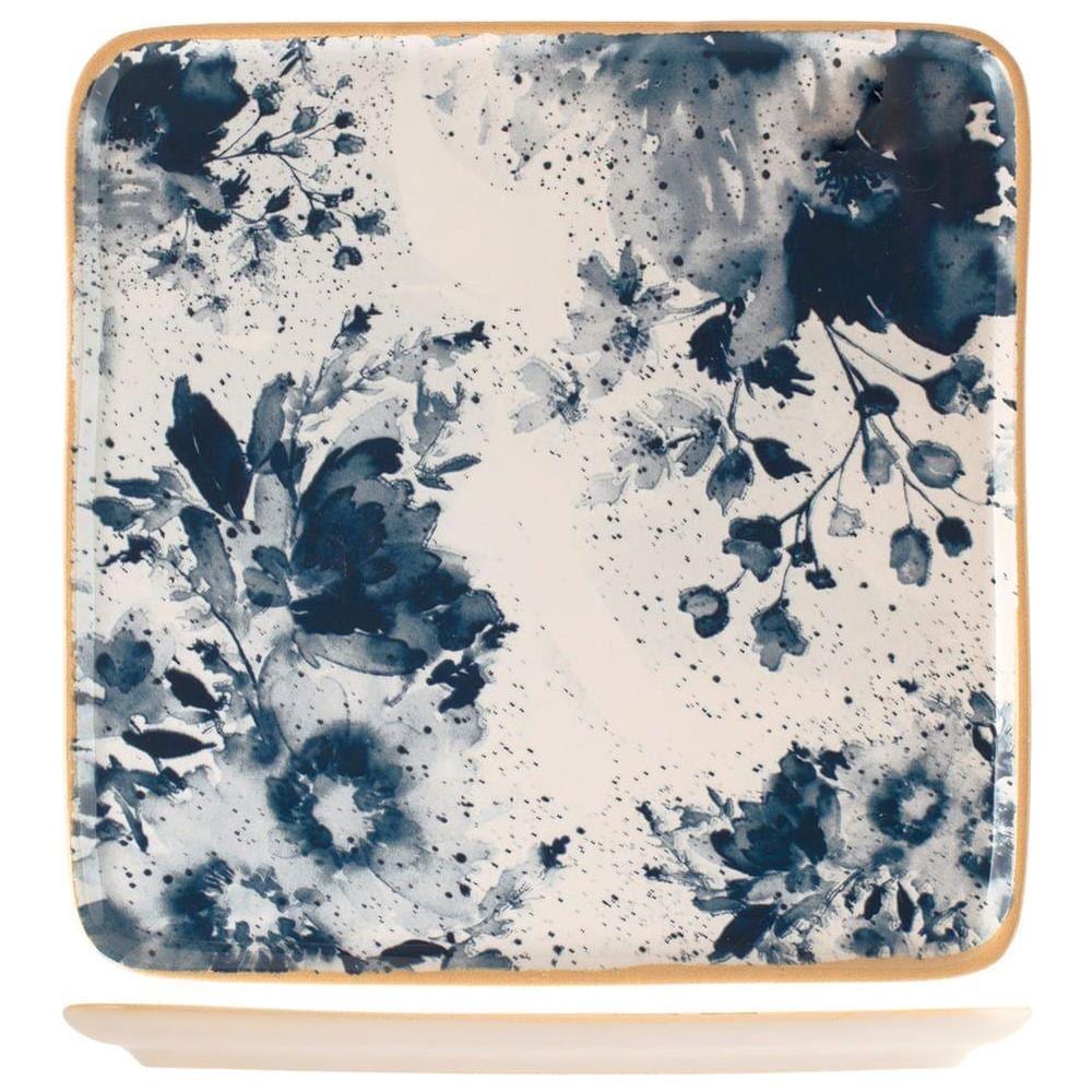 Piatto quadrato Indigo in stoneware beige blu cm 26 - Foto 1