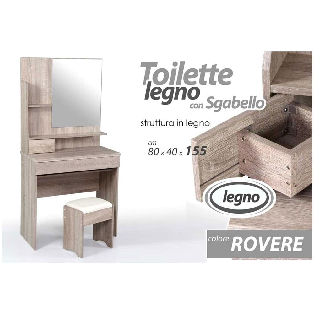 Toilette Consolle Con Specchiera Rovere Tavolino E Sgabello - Foto 1