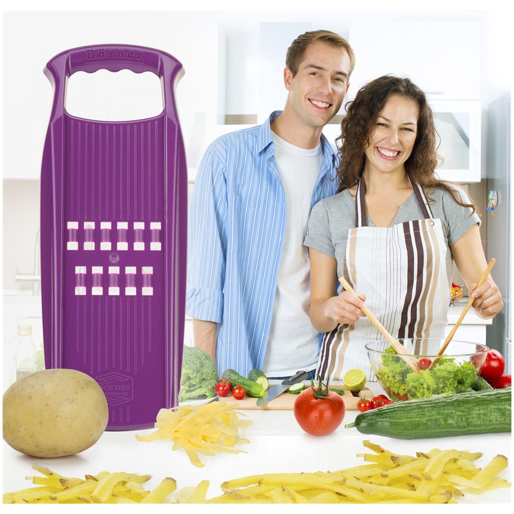 R? sti Powerline Grattugia Swiss R? sti Affettatrice di verdure Grattugia per verdure Helper di cucina Affettatrice di patate con portafrutta | viola - Foto 7