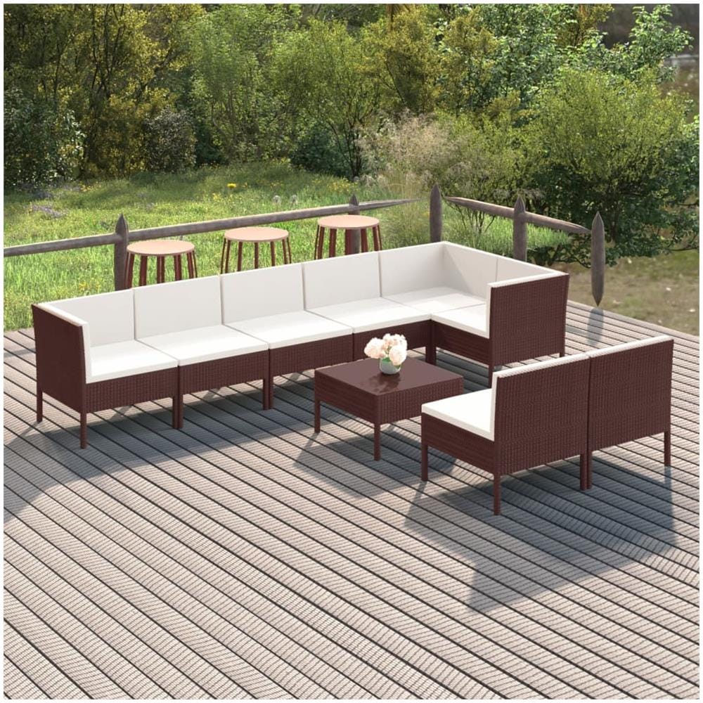 Set Divani Da Giardino 9 Pz Con Cuscini In Polyrattan Marrone - Foto 1