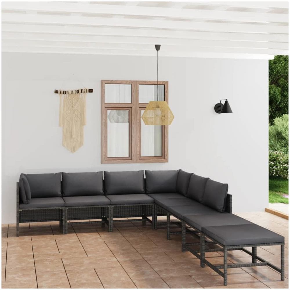 Set Divani Da Giardino 8 Pz Con Cuscini In Polyrattan Grigio - Foto 1