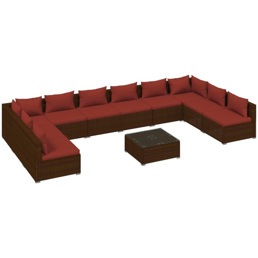 Set Divani Da Giardino 11 Pz Con Cuscini In Polyrattan Marrone - Foto 1