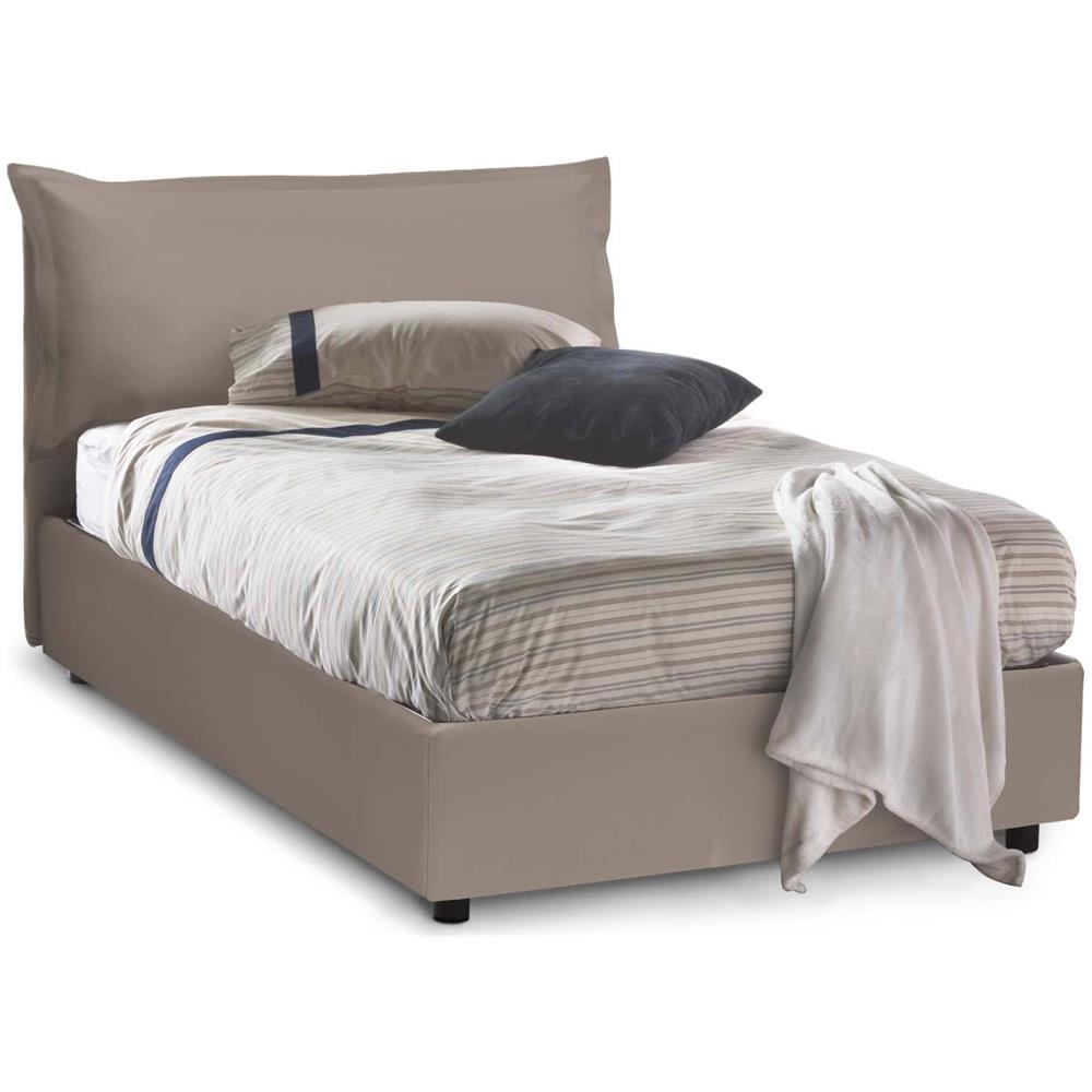 Letto Piazza E Mezza Clara, Letto Contenitore Con Rivestimento In Ecopelle, 100% Made In Italy, Apertura Frontale, Con Materasso Cm 120x190 Incluso, Tortora - Foto 1