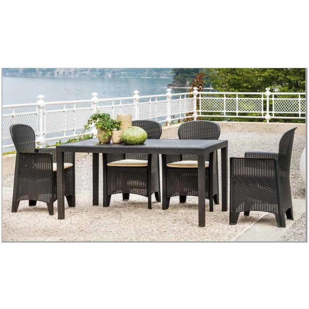 Tavolo Da Esterno Portici, Tavolo Rettangolare Da Pranzo, Tavolo Da Giardino Multiuso Effetto Rattan, 100% Made In Italy, 150x90h72 Cm, Antracite - Foto 1