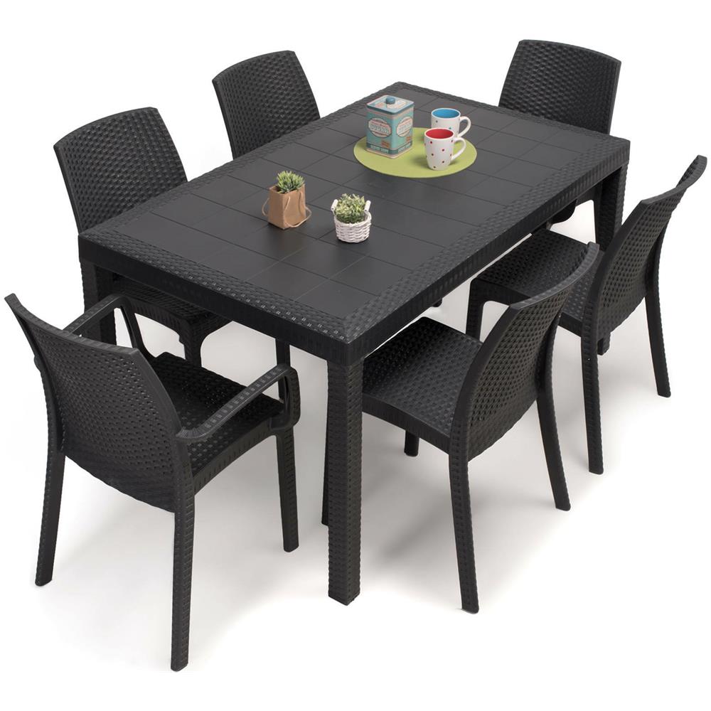 Tavolo Da Esterno Portici, Tavolo Rettangolare Da Pranzo, Tavolo Da Giardino Multiuso Effetto Rattan, 100% Made In Italy, 150x90h72 Cm, Antracite - Foto 4