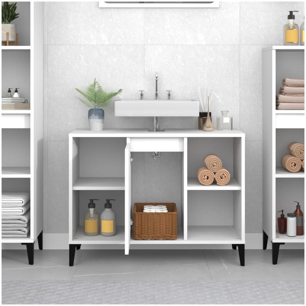 Mobile Lavabo Bianco 80x33x60 Cm In Legno Multistrato - Foto 3