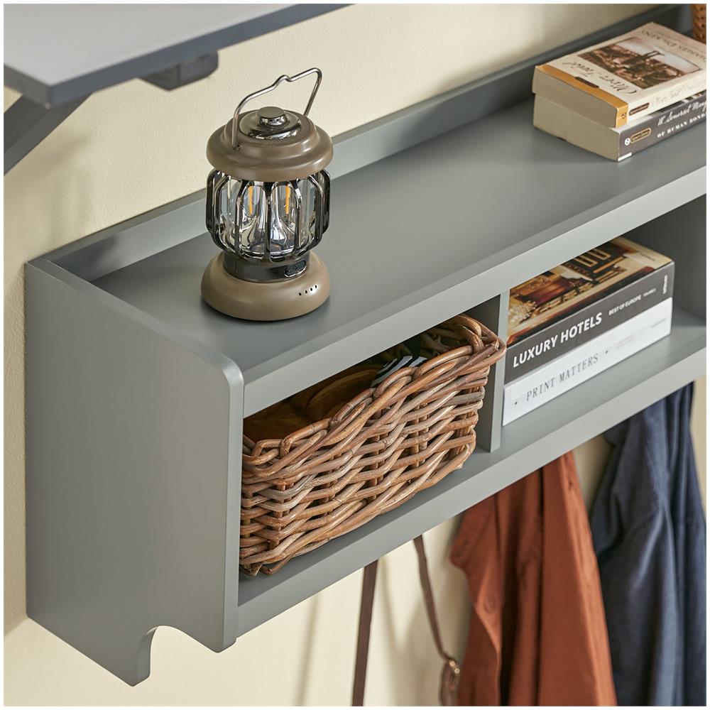 Appendiabiti Da Parete Appendiabiti Da Ingresso Mensola Pensile Con 3 Cesti E 4 Ganci, Grigio Chiaro 100x25x35cm Fhk28-hg - Foto 2