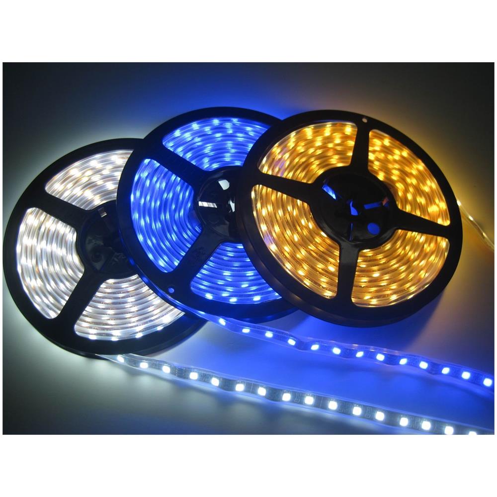 300 LED 5050 STRIP STRISCIA 5m 220V BIANCO LUCE CALDA ALIMENTATORE IMPERMEABILE