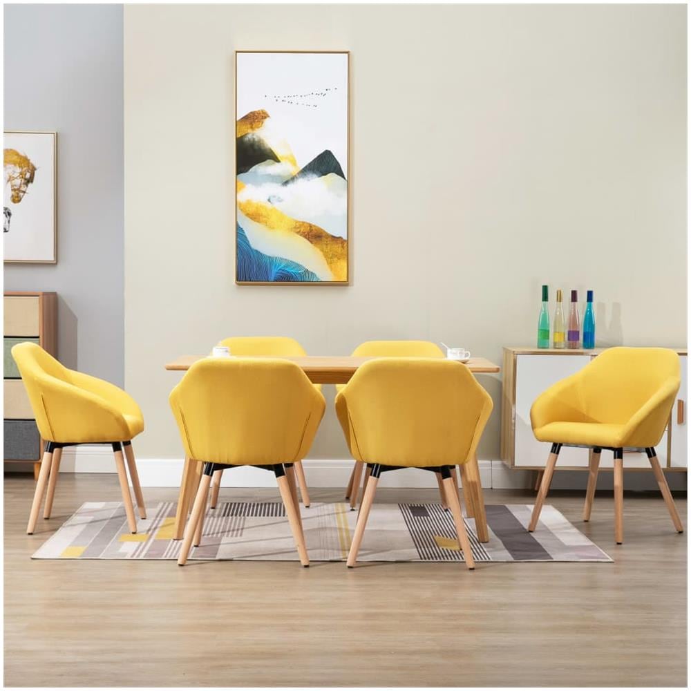 Sedie Da Pranzo 6 Pz Gialle In Tessuto - Foto 1