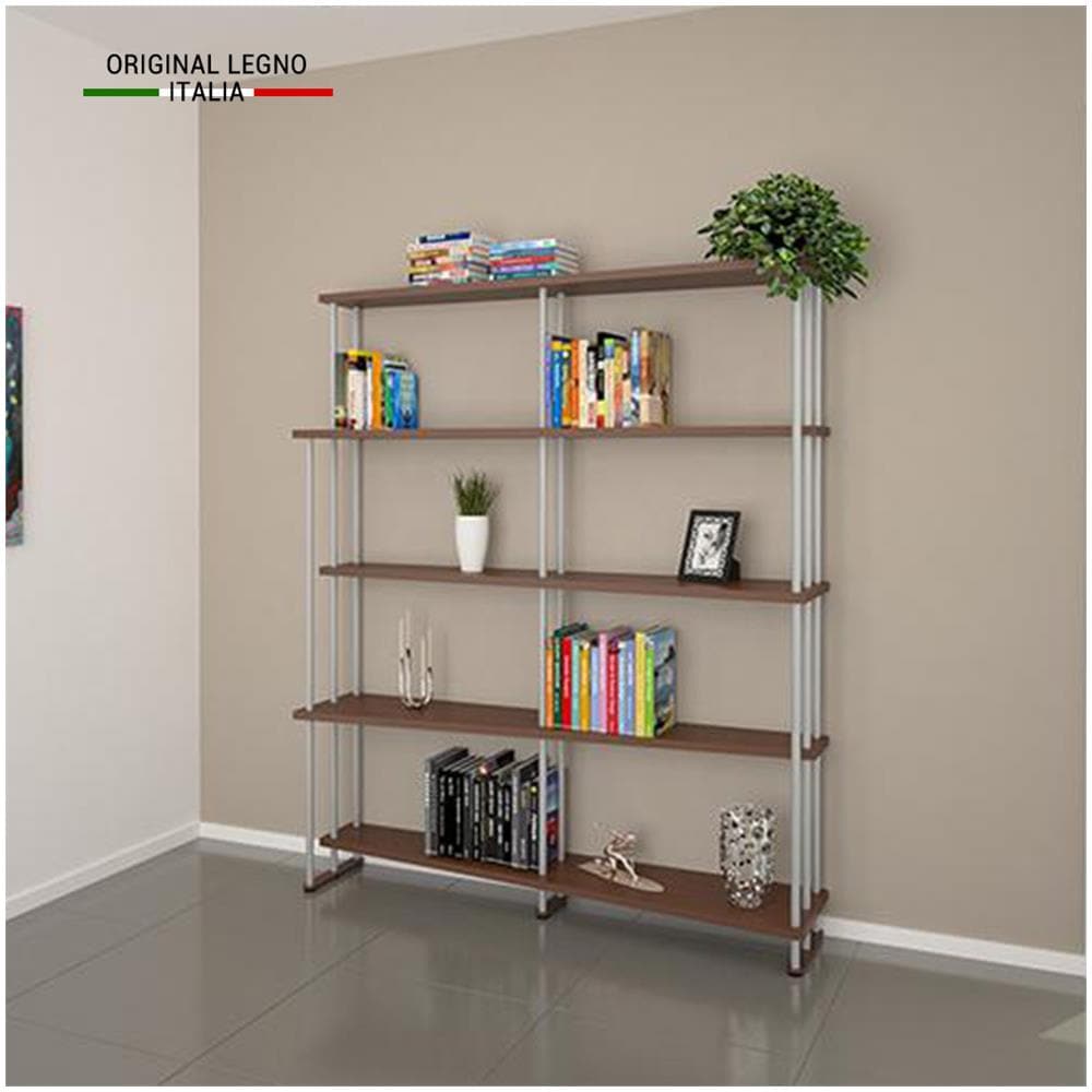 Libreria In Legno Divisorio Moderno Design Open Space Mod. Smile Noce L150 X P35/22 X 190h - Foto 1