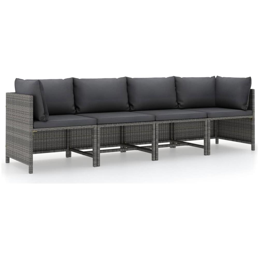 Divano da Giardino a 4 Posti con Cuscini Grigio in Polyrattan - Foto 1