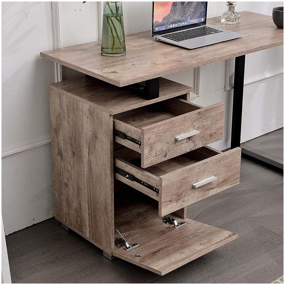 Zjj-4a-oak Scrivania Di Legno Struttura Dacciaio Compatto Rettangolare Quercia - Foto 5