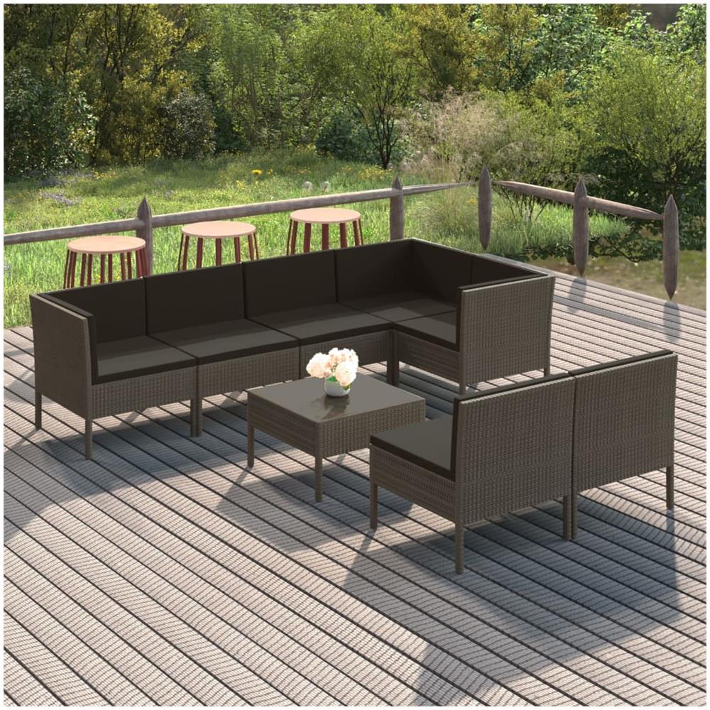 Set Divani Da Giardino 8 Pz Con Cuscini In Polyrattan Grigio - Foto 1