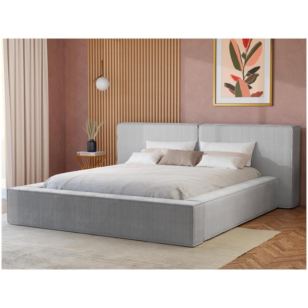 Letto con contenitore 180 x 200 cm con testata e lampada integrata Velluto Tortora - SARETO