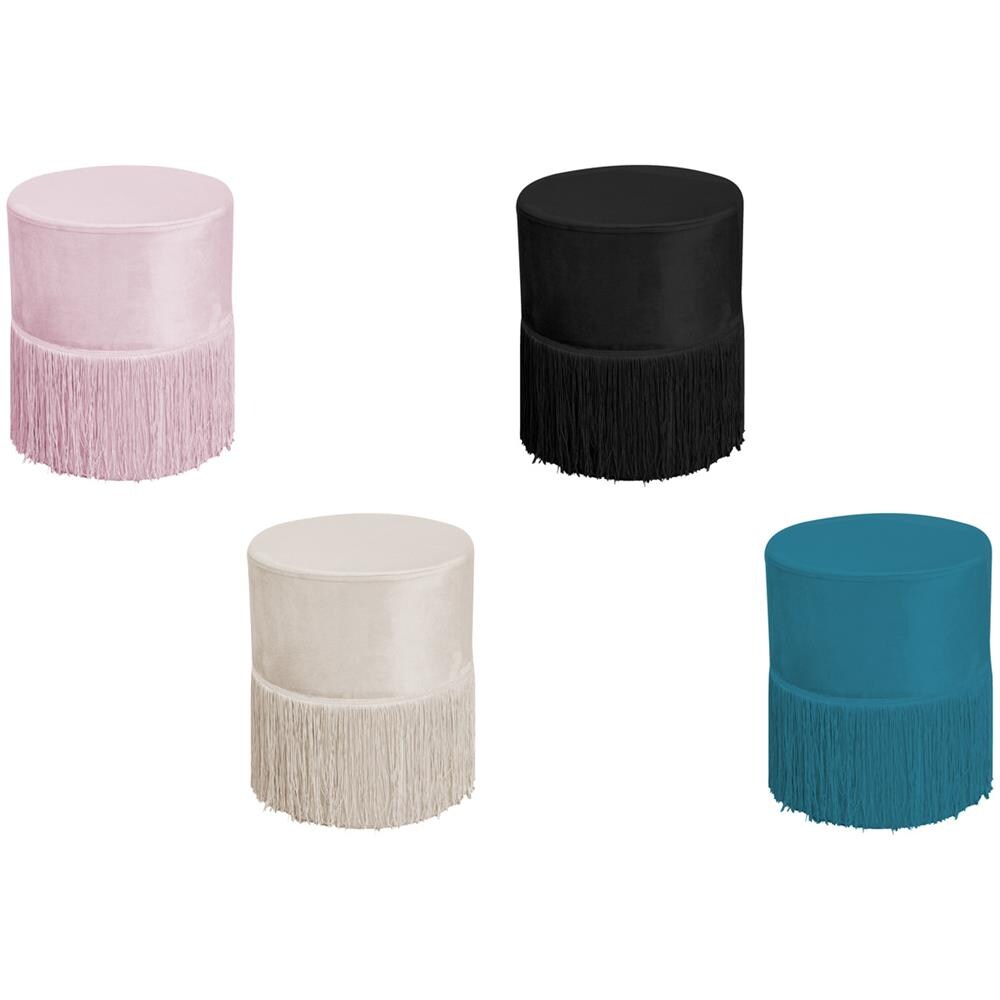 Pouf Salotto Camera Con Frangette Imbottito Modello Velvet Malib&ugrave; Tinta Unita Pouf Cipria - Foto 2