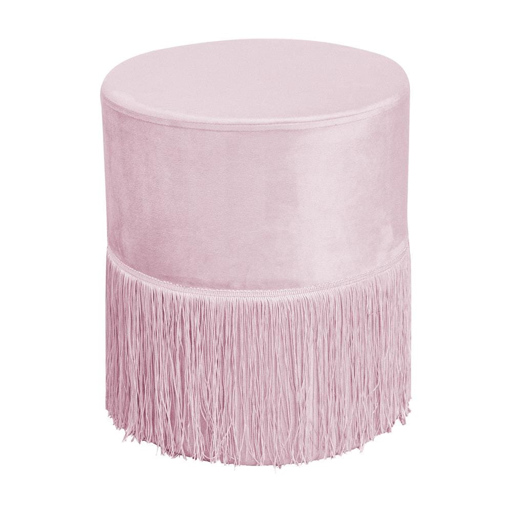 Pouf Salotto Camera Con Frangette Imbottito Modello Velvet Malib&ugrave; Tinta Unita Pouf Cipria - Foto 1