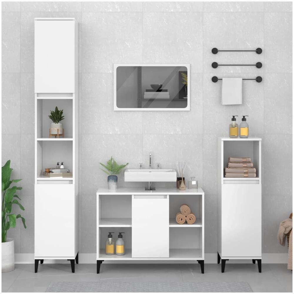 Mobile Lavabo Bianco Lucido 80x33x60 Cm In Legno Multistrato - Foto 1