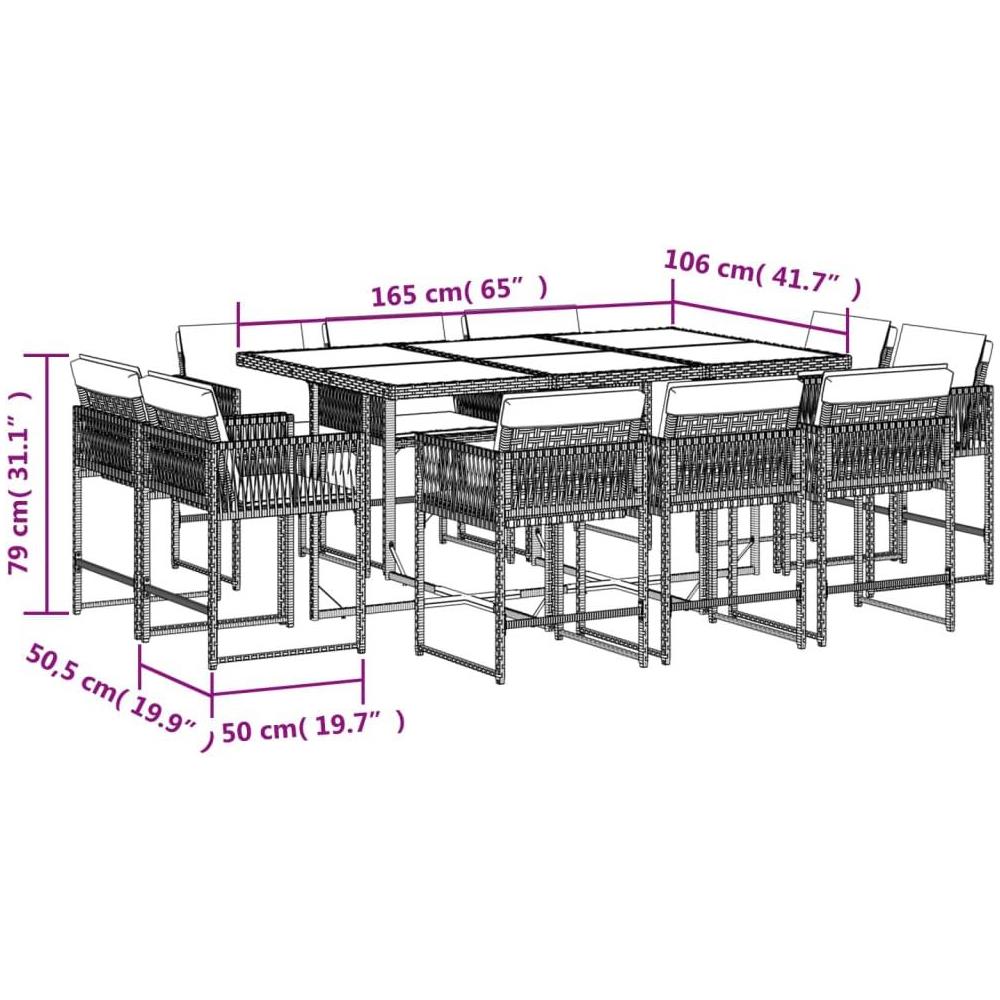 Set da Pranzo da Giardino 11 pz con Cuscini in Polyrattan Nero - Foto 5