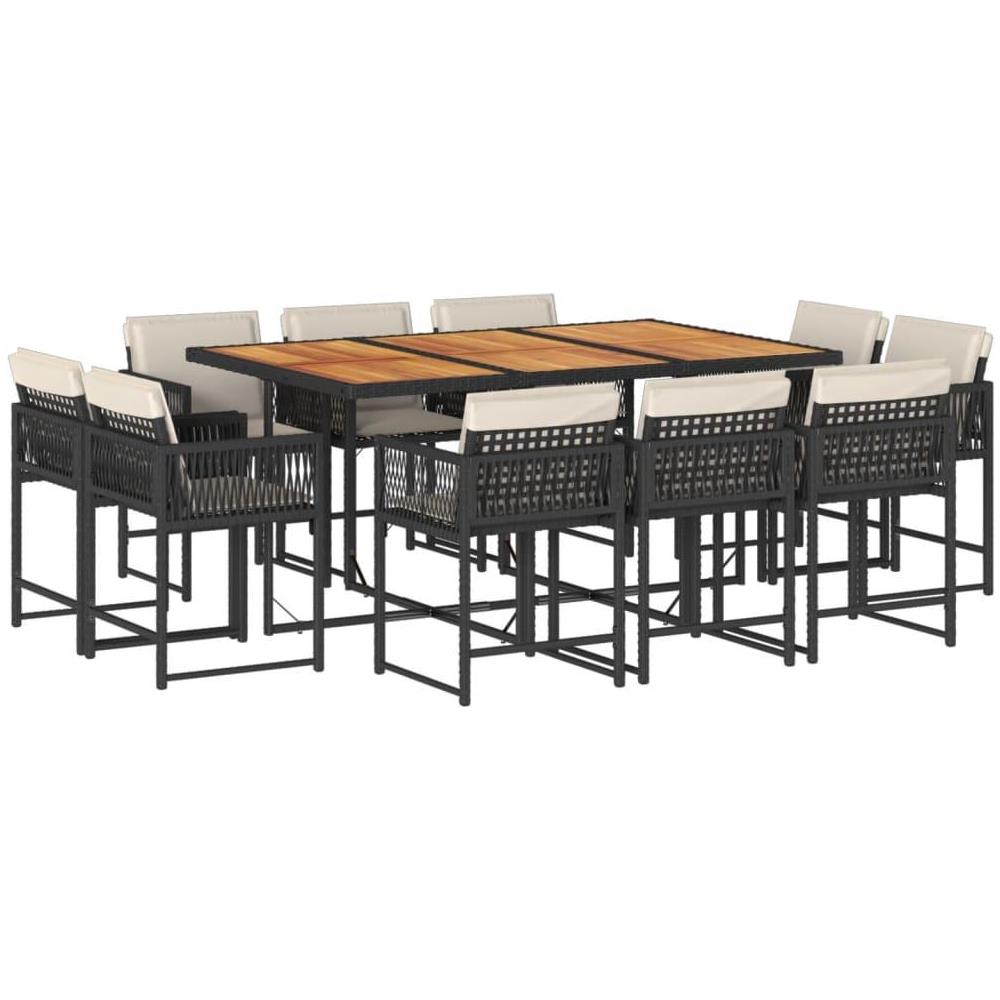 Set da Pranzo da Giardino 11 pz con Cuscini in Polyrattan Nero - Foto 1