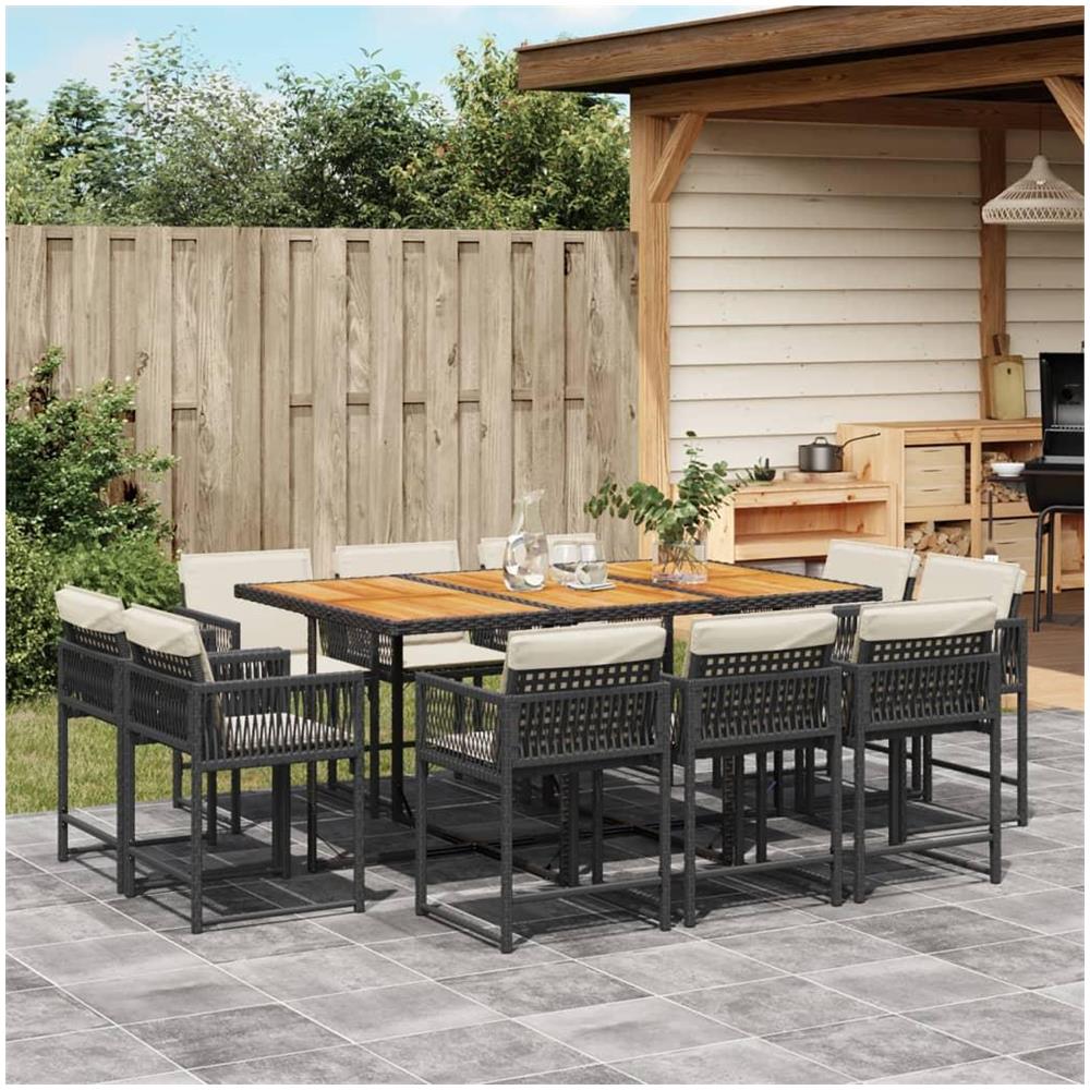 Set da Pranzo da Giardino 11 pz con Cuscini in Polyrattan Nero - Foto 2