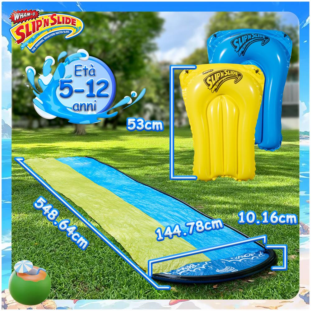 Scivolo d'acqua da Giardino, Slip N Slide Double Wave Rider 548.64 cm con Boogie per bambini 5-12 anni - Foto 1