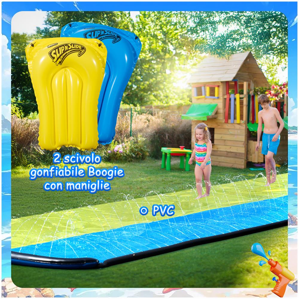 Scivolo d'acqua da Giardino, Slip N Slide Double Wave Rider 548.64 cm con Boogie per bambini 5-12 anni - Foto 2