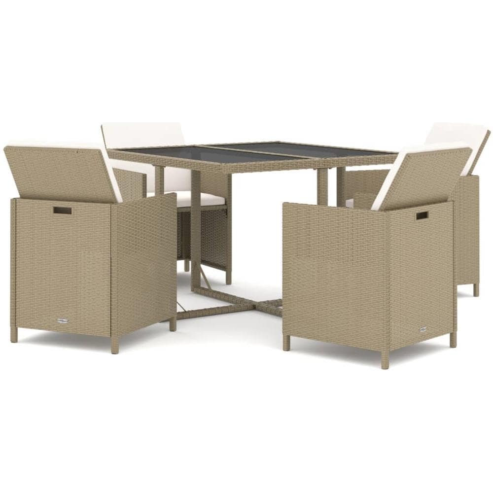 Set Da Pranzo Per Giardino 5 Pz Con Cuscini In Polyrattan Beige - Foto 2