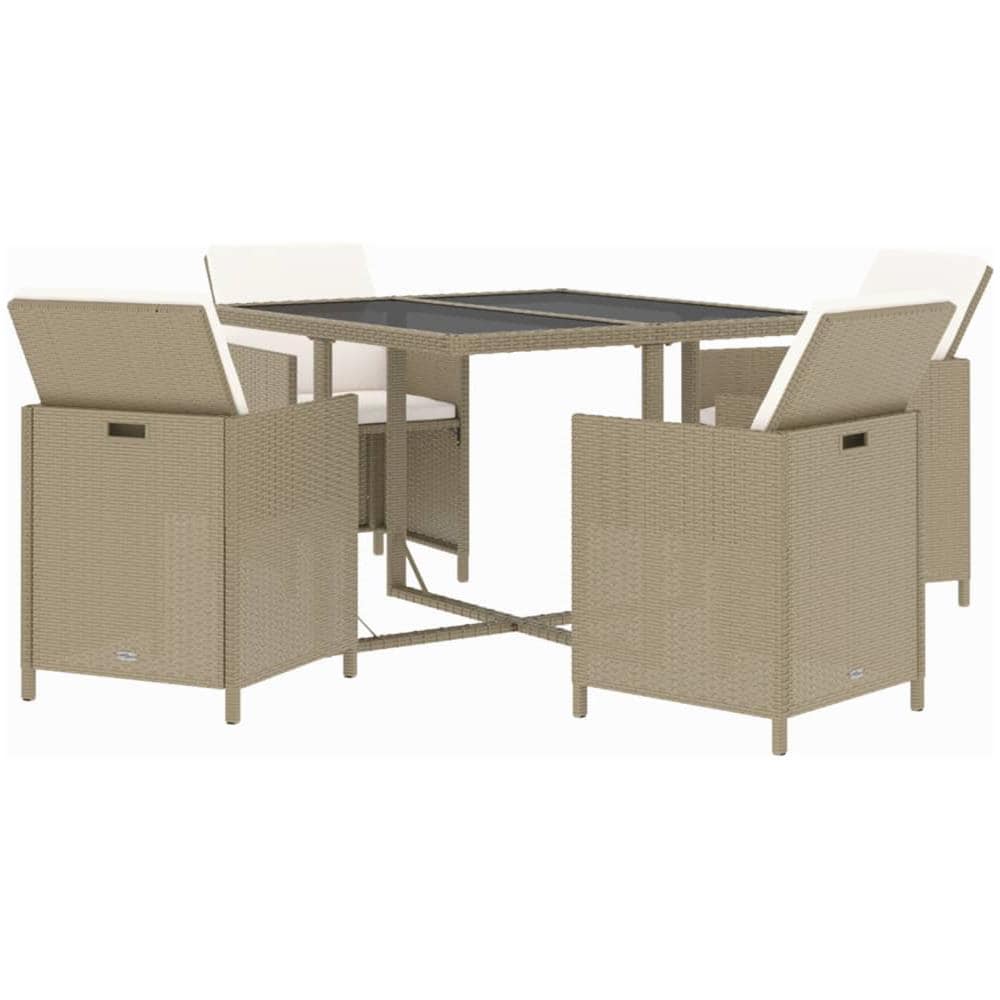 Set Da Pranzo Per Giardino 5 Pz Con Cuscini In Polyrattan Beige - Foto 3