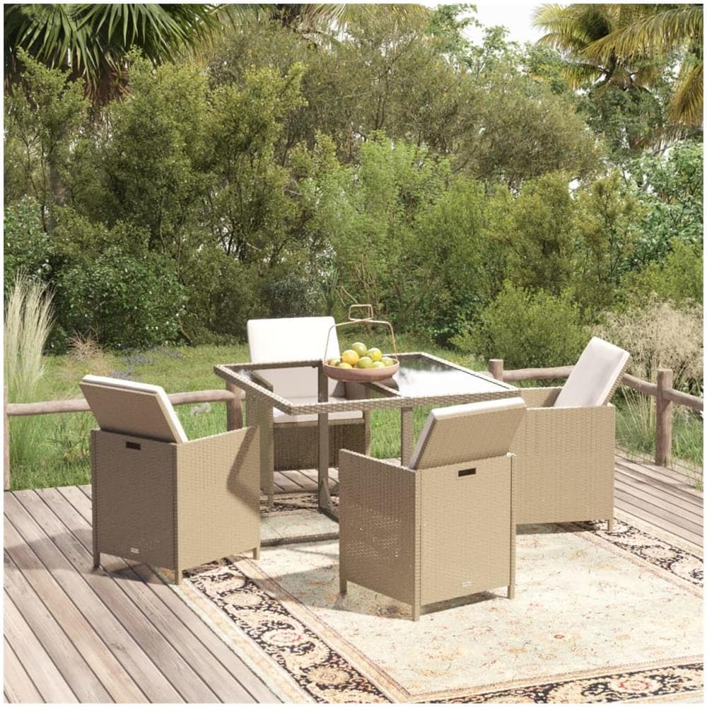 Set Da Pranzo Per Giardino 5 Pz Con Cuscini In Polyrattan Beige - Foto 1