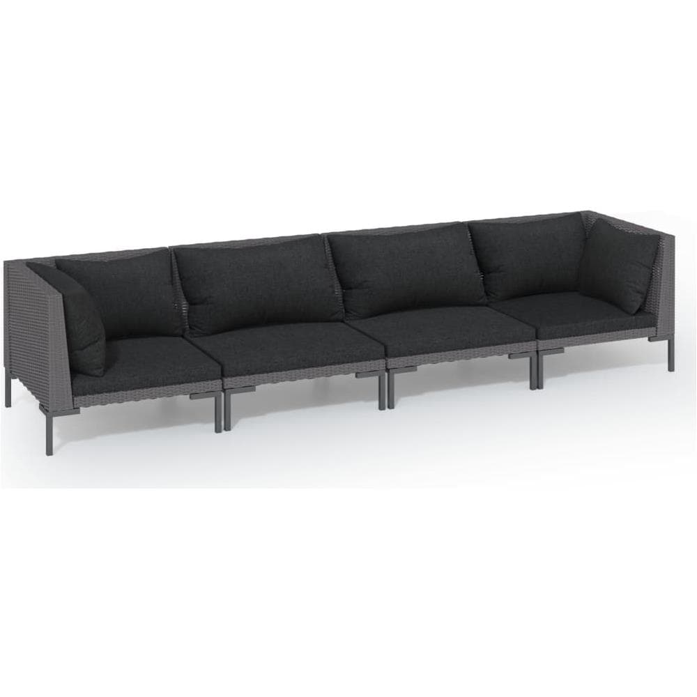 Set Divani Giardino 4 Pz Con Cuscini In Polyrattan Grigio Scuro - Foto 1