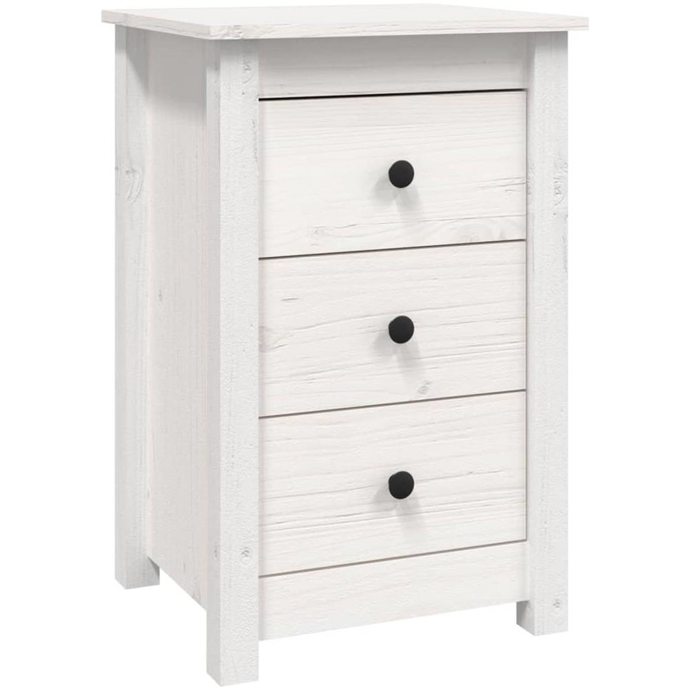 Comodino Bianco 40x35x61,5 Cm In Legno Massello Di Pino - Foto 1