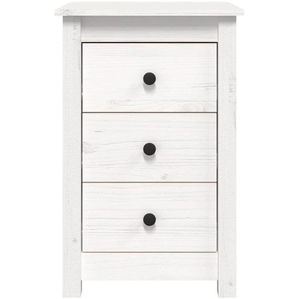 Comodino Bianco 40x35x61,5 Cm In Legno Massello Di Pino - Foto 2
