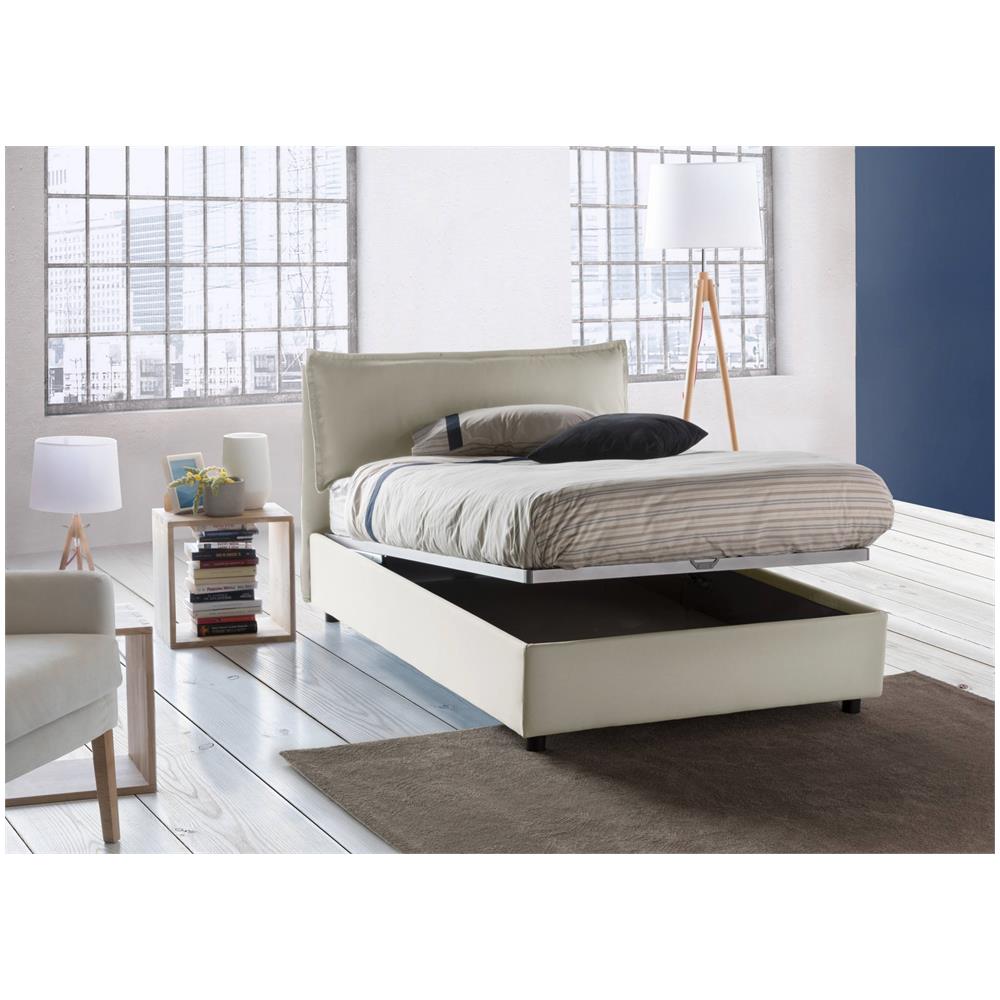 Letto Piazza E Mezza Desirée, Letto Contenitore Con Rivestimento In Tessuto, 100% Made In Italy, Apertura Frontale, Con Materasso Cm 120x190 Incluso, Beige - Foto 2