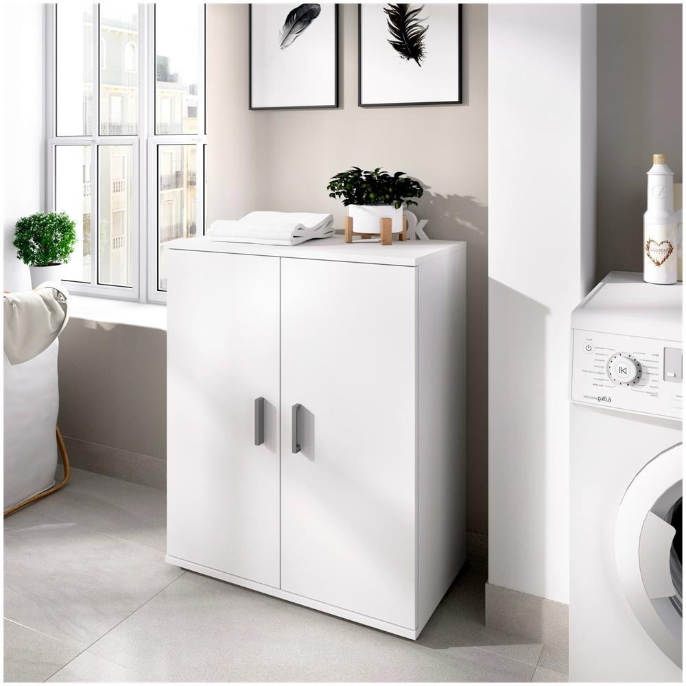 Armadio Multiuso Serles, Mobile Multifunzione Portascarpe, Armadietto A 2 Ante, 61x35h80 Cm, Bianco - Foto 1