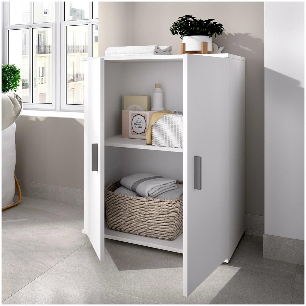Armadio Multiuso Serles, Mobile Multifunzione Portascarpe, Armadietto A 2 Ante, 61x35h80 Cm, Bianco - Foto 4
