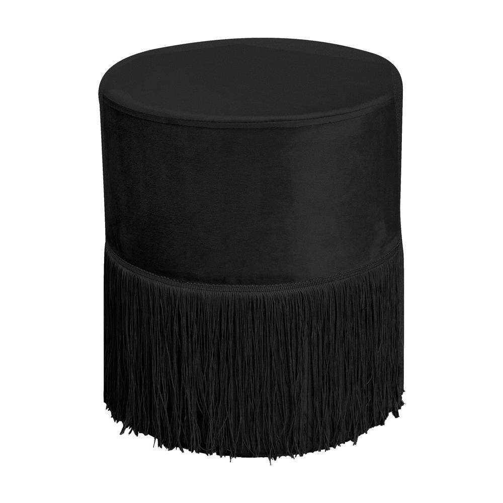 Pouf Salotto Camera Con Frangette Imbottito Modello Velvet Malibù Tinta Unita Pouf Nero - Foto 1