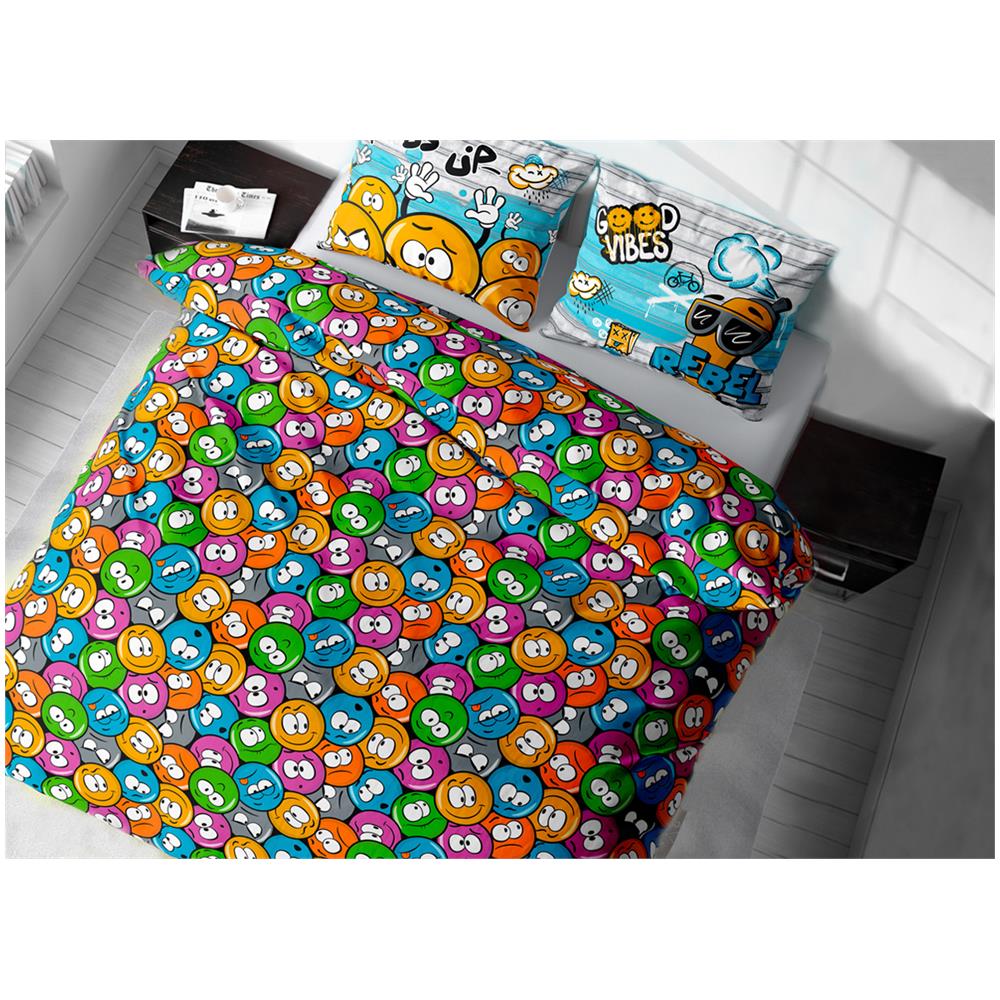 Sacco Copripiumino In 100% Cotone Made Italy Disegno Emoji Piazza E Mezza Emoji - Foto 1