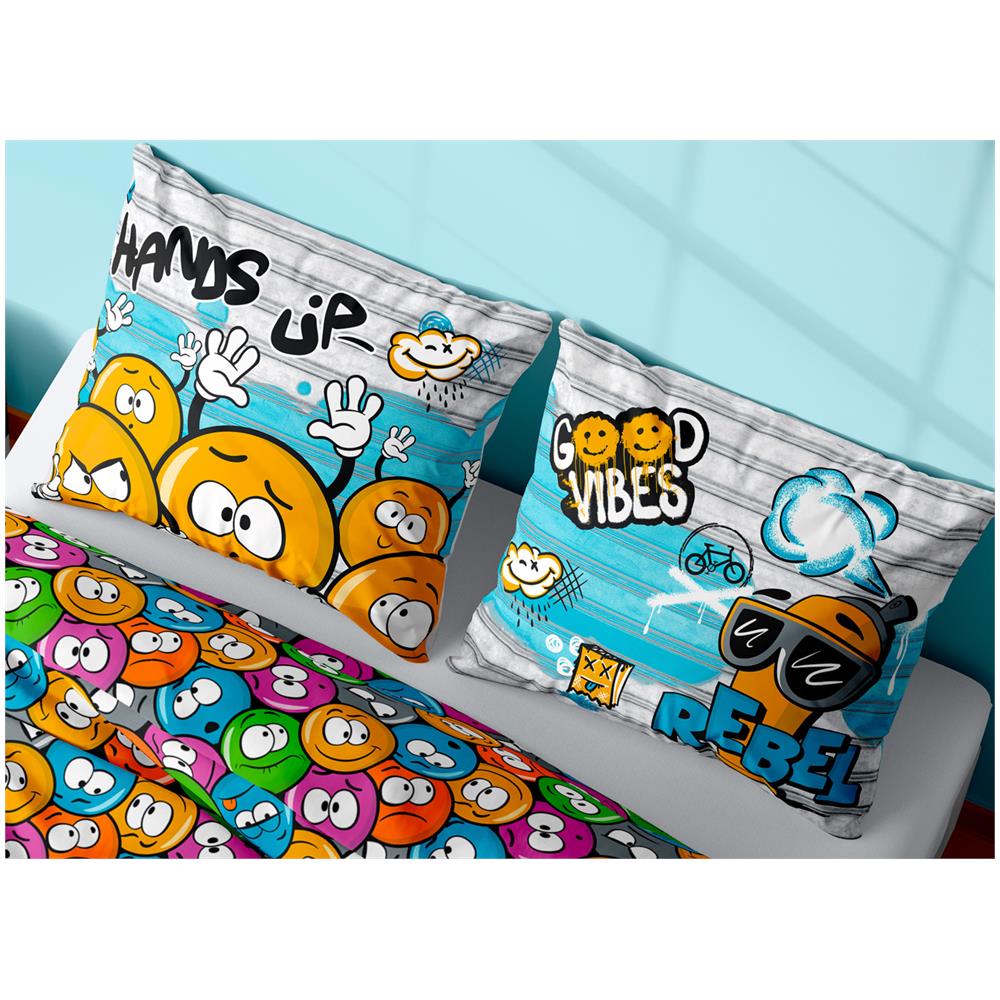 Sacco Copripiumino In 100% Cotone Made Italy Disegno Emoji Piazza E Mezza Emoji - Foto 5