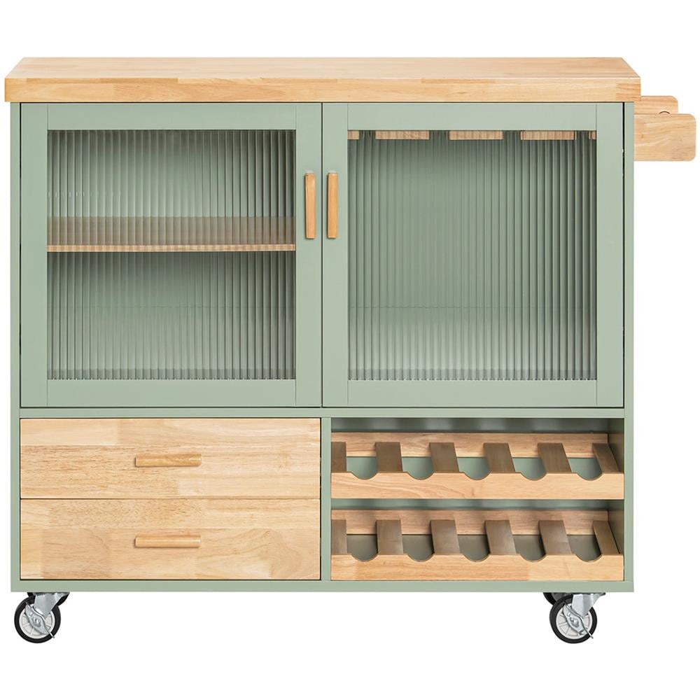 Carrello Cucina Con 2 Ante In Vetro Mobile Cucina Credenza Con Ruote Verde 109x38x92cm Fkw114-gr - Foto 1