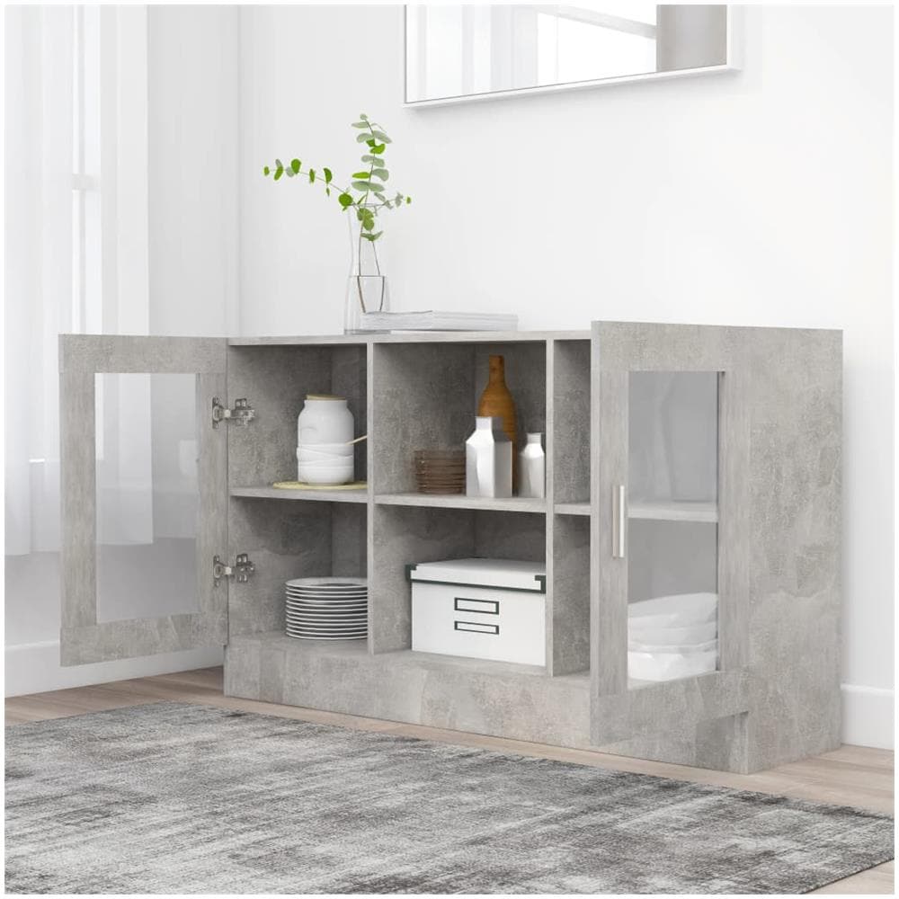 Armadietto Vetrina Grigio Cemento 120x30,5x70 cm Multistrato - Foto 3