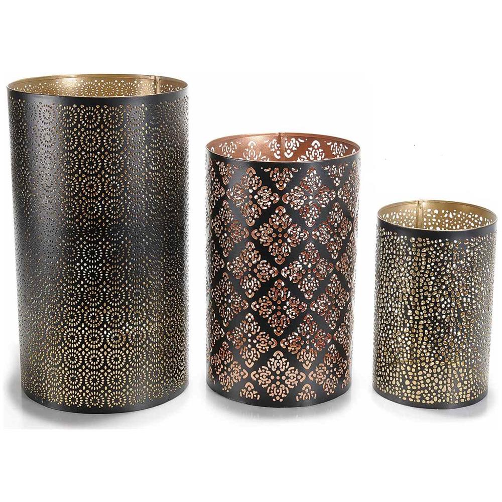 Set 3 Vasi In Metallo Intagliato Per Candele Complemento D'arredo Per La Casa - Foto 1