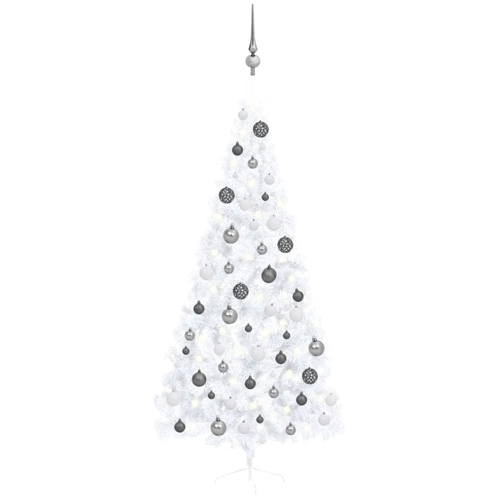 Set Albero Natale Artificiale a Metà LED e Palline Bianco 210cm - Foto 1