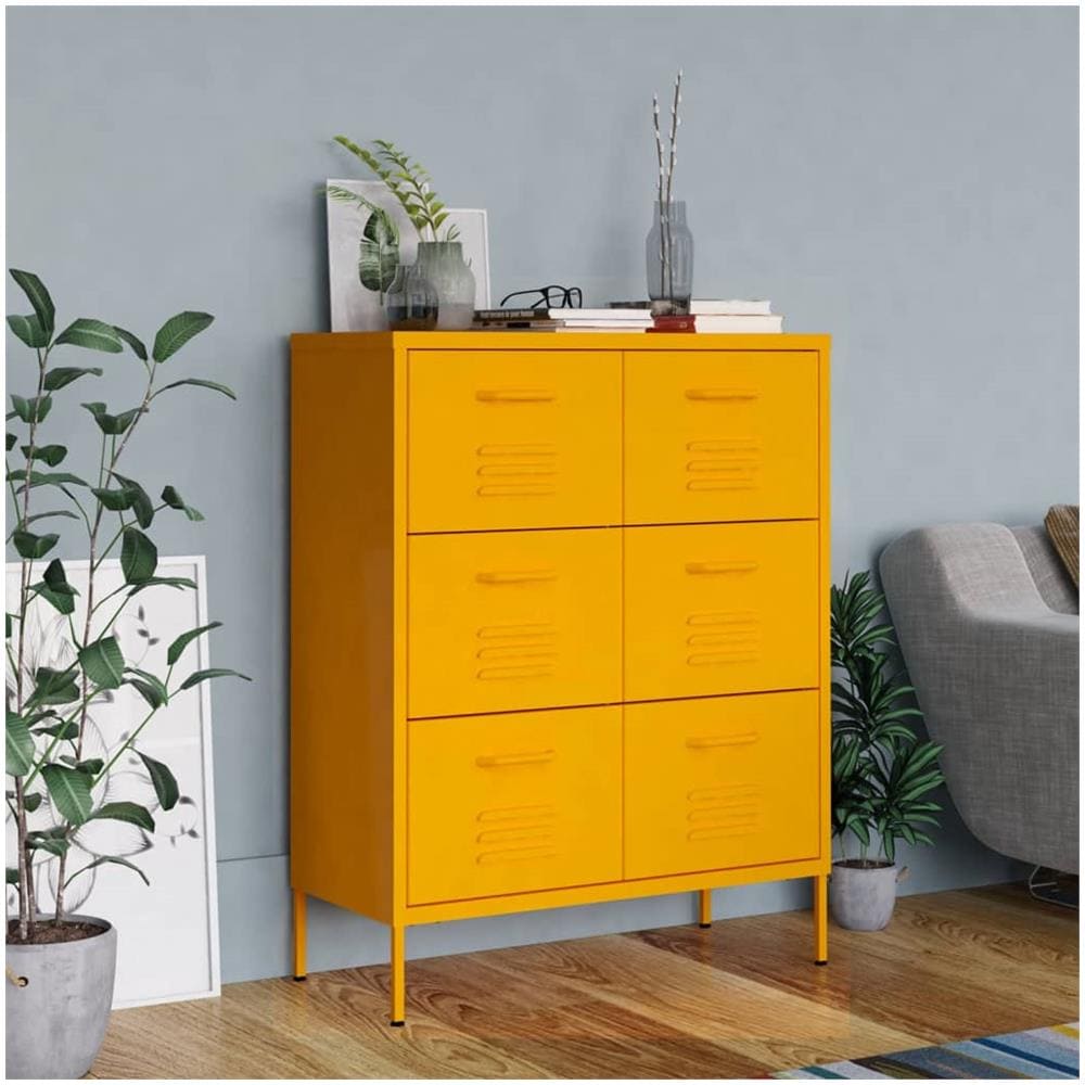 Cassettiera Giallo Senape 80x35x101,5 cm in Acciaio - Foto 1