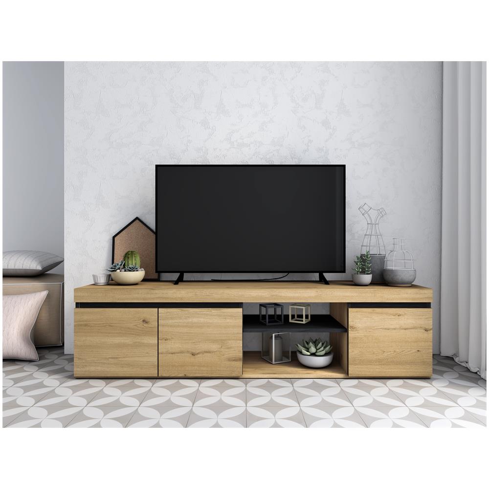 Mobile Tv Mod Naturale ''rovere / nero'', 2 Porte E 2 Comparti, Soggiorno, 160x40x41cm - Foto 2