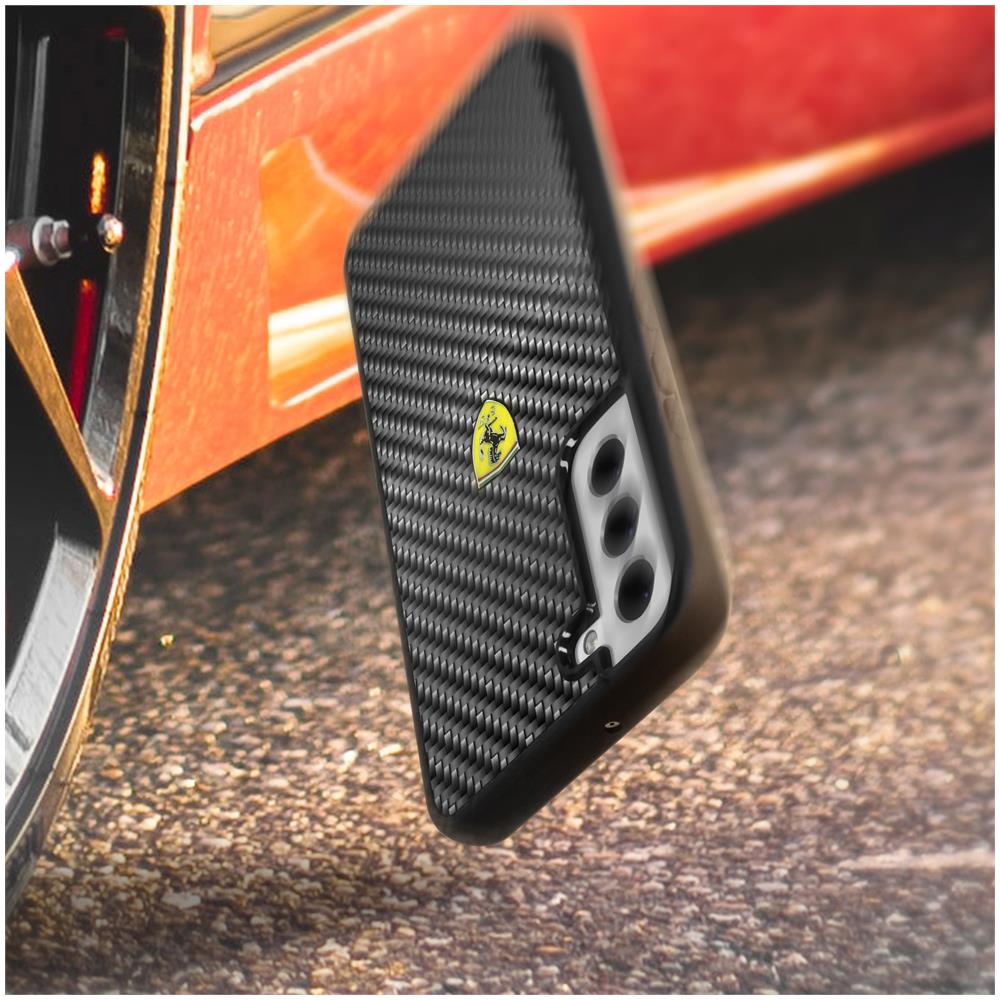 Cover Samsung Galaxy S22 Plus Carbonio Bordo Silicone Retro Rigido Ferrari Nera - Foto 2