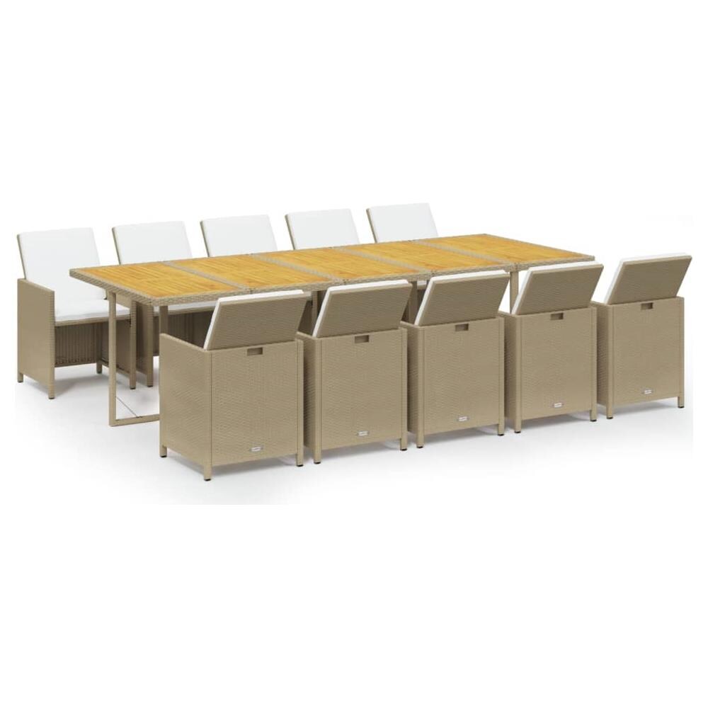 Set Da Pranzo Per Giardino 11pz Con Cuscini In Polyrattan Beige - Foto 1