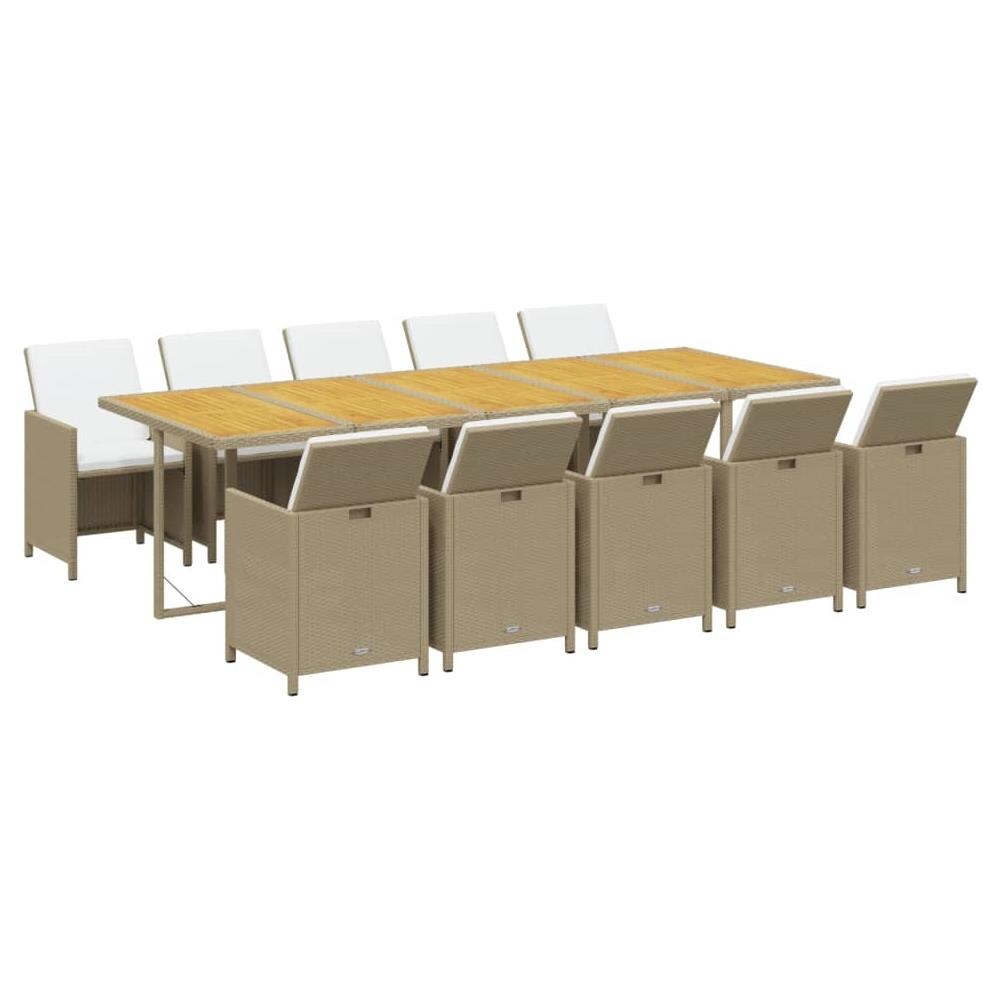 Set Da Pranzo Per Giardino 11pz Con Cuscini In Polyrattan Beige - Foto 2