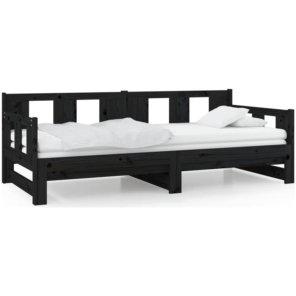 Dormeuse Estraibile Nera In Legno Massello Di Pino 2x (80x200) cm - Foto 2