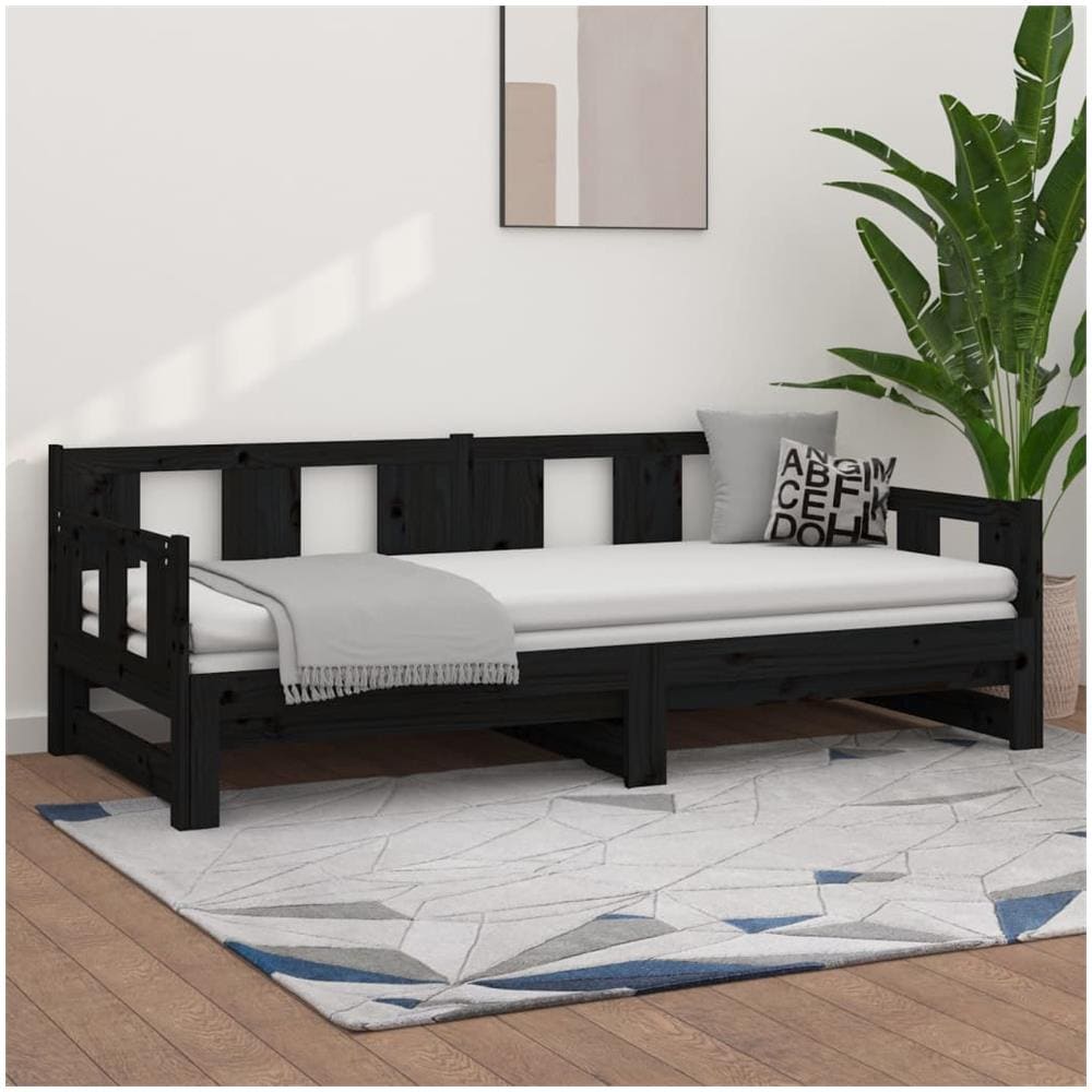 Dormeuse Estraibile Nera In Legno Massello Di Pino 2x (80x200) cm - Foto 1